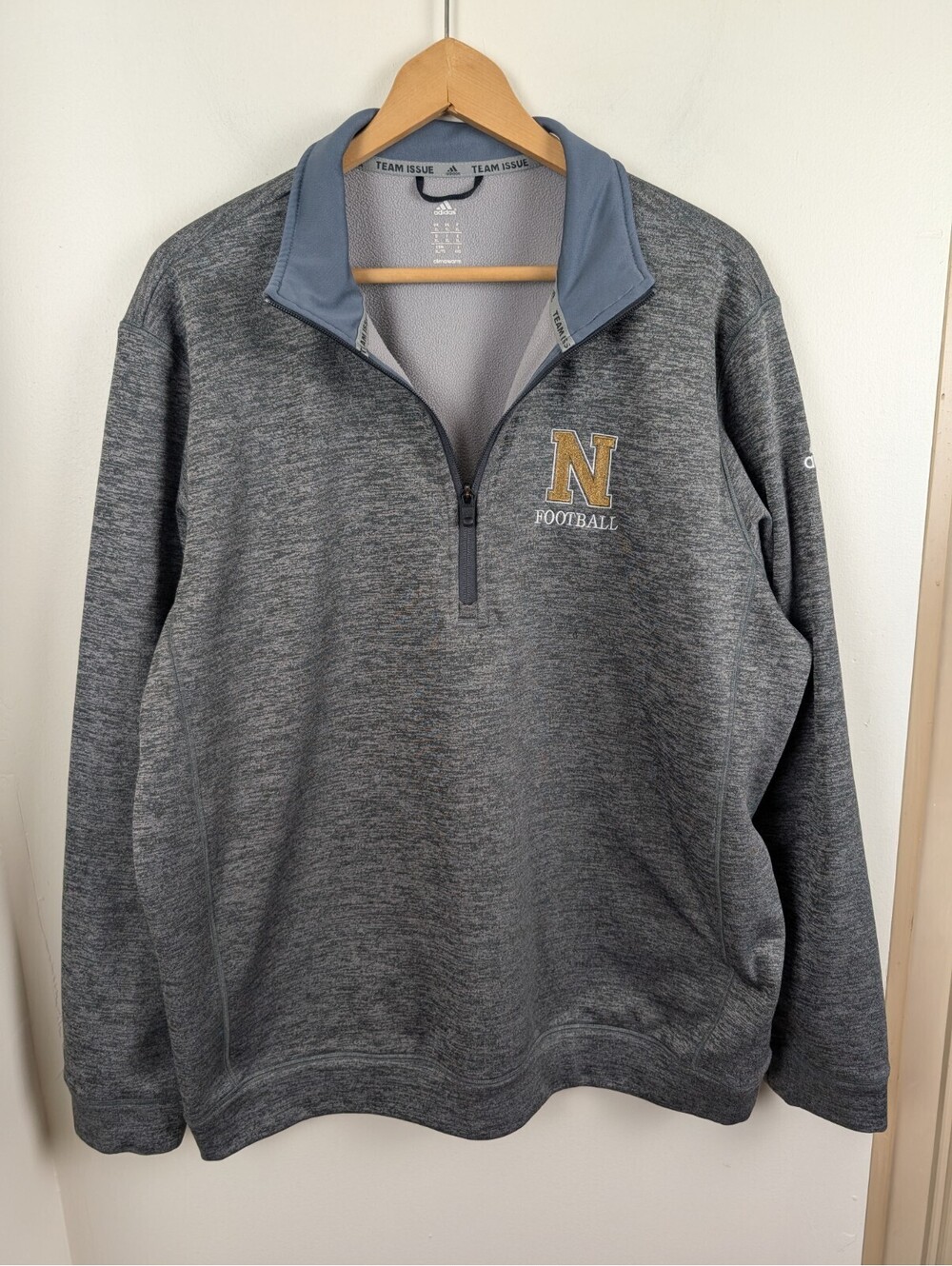 Adidas Mens XL Navy Midshipmen Team Issue Clima Warm Quarter Zip Grey Sweatshirt